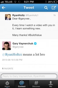 Gary Vaynerchuk responding to a tweet I mentioned him in.